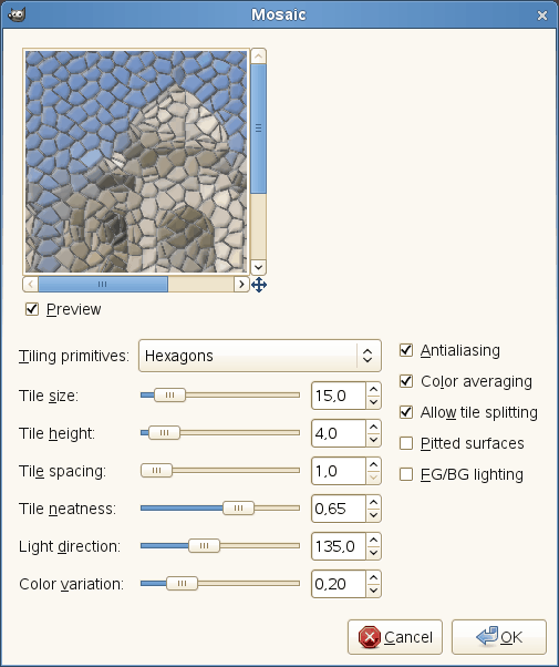 “Mosaic” filter options