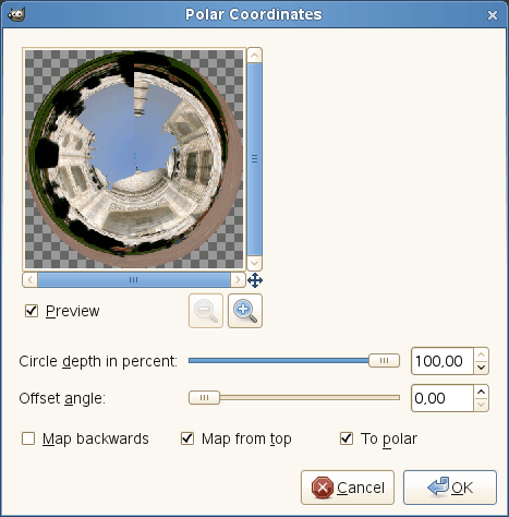 “Polar Coords” filter options