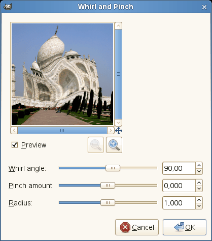 “Whirl and Pinch” filter options