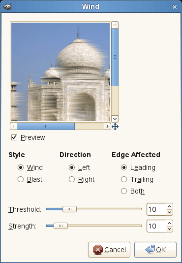 “Wind” filter options