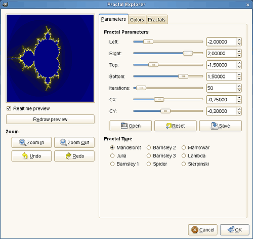 “Fractal Explorer” filter options