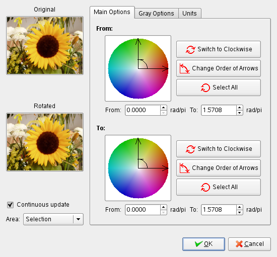 Main Options of the “Color Map Rotation” filter