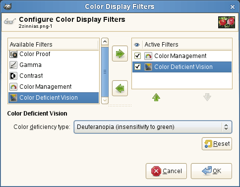 Description of the “Color Deficient Vision” dialog