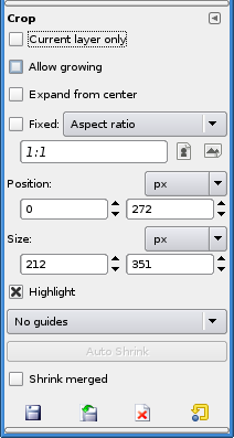 Tool Options for the “Crop” tool